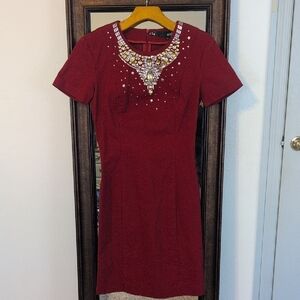 Love Moschino Red Mini Dress with Embellishments